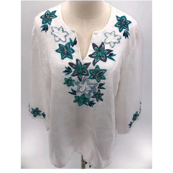 Jm Collection Womens Embroidered Gauze Blouse White Sz 16 - Picture 1 of 15